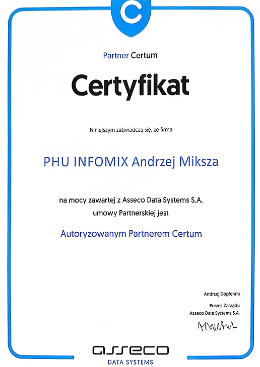 certyfikat Asseco